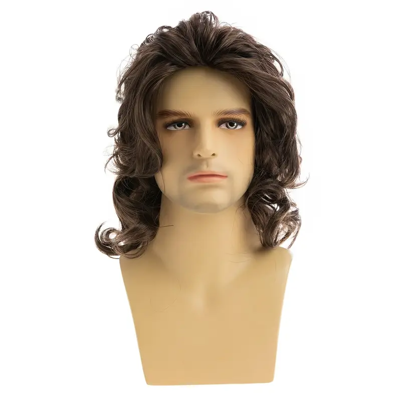 Stylish Men's Black Brown Shoulder-Length Curly Wig - Voluminous Body Wave, High-Temperature Synthetic Hair with Rose Net Cap, Perfect for Daily Use & Events, Short Hair Wig