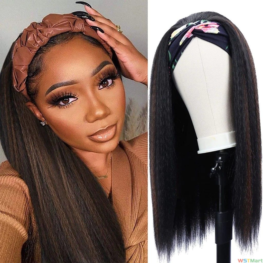 Voocallhair 1B/H30 Yaki Straight Headband Wig Synthetic Hair 24 Inch