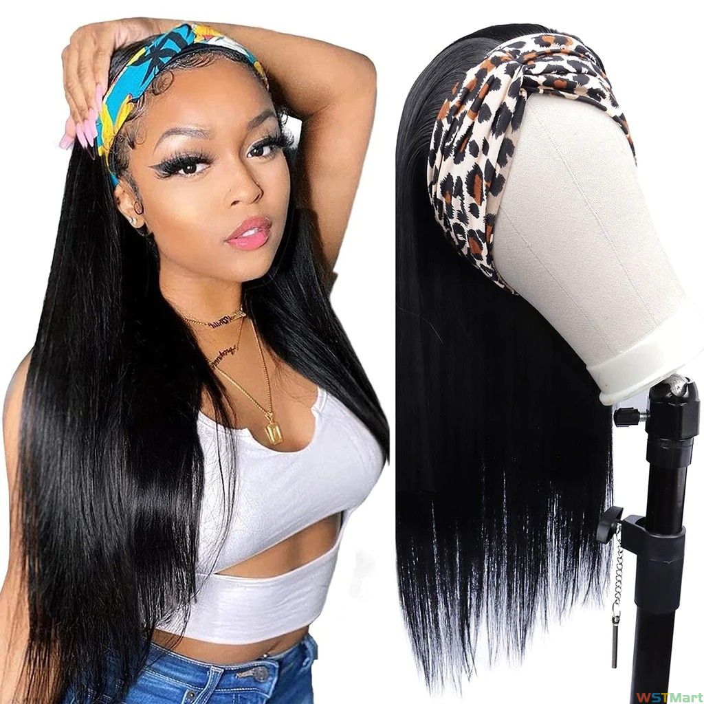 Voocall (24",1B)Long Straight Headband Wig 24 inch Straight Headband Wigs for Black Women