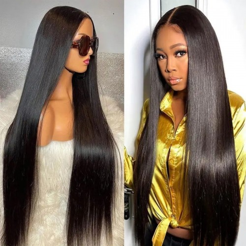 Densun 4x4 Pre Cut Clear HD Lace Wear Go Glueless Straight Black Air Wig