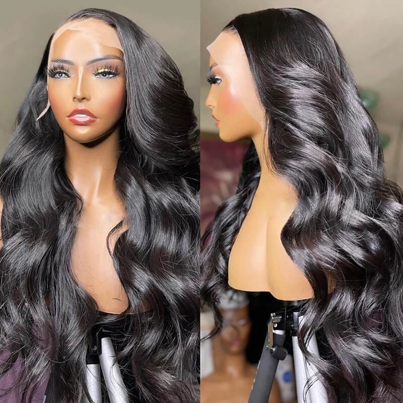 32 inch Long 4x4 Lace Closure Human Hair Wigs Body Wigs For Women Black