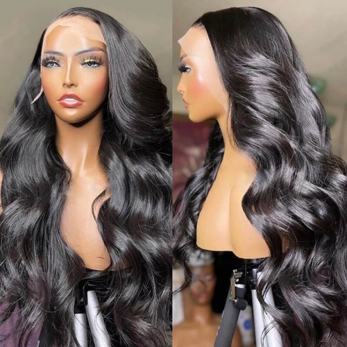 32 inch Long 4x4 Lace Closure Human Hair Wigs Body Wigs For Women Black