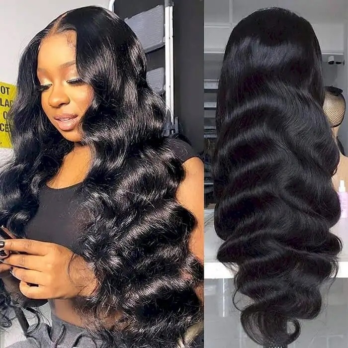 32 inch Long 4x4 Lace Closure Human Hair Wigs Body Wigs For Women Black