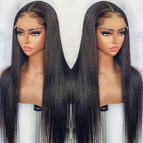 Nuiee  Pre Cut Lace  4x4 Transparent Lace HD Lace Straight Black Quick & Easy Glueless Wig With Breathable Cap Air Wig