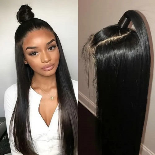 Nuiee Straight Hair 13×6 Transparent Lace Wig 100% Remy Human Hair Pre-Plucked 180% Density Wigs