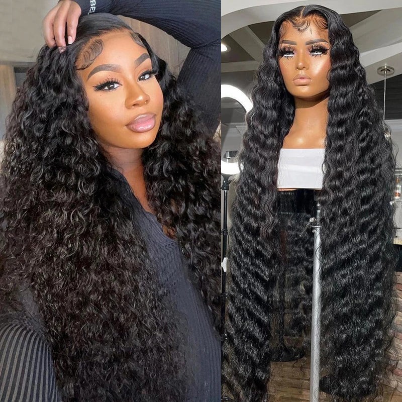 Nuiee Deep Wave Lace Frontal Wig With Baby Hair Glueless Deep Curl Human Hair Wig  180% Density