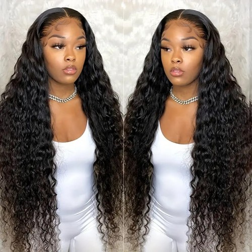 Nuiee Virgin Human Hair Wigs Online Sale Lace Front Deep Wave 180% Density Wigs