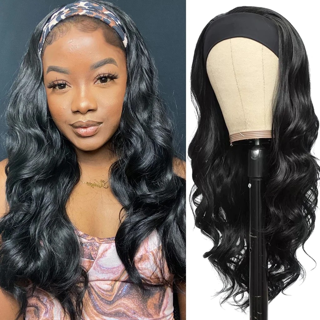 Xiaokeai 26" 1B# Glueless Headband Wig Synthetic Long Body Wave Wigs