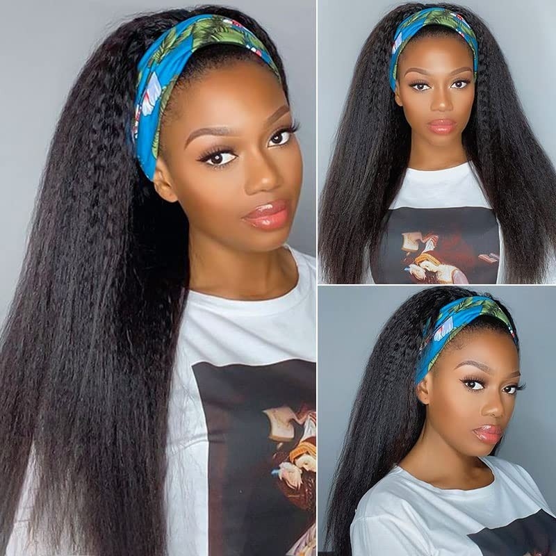 Xiaokeai (24inch,1B) Yaki Straight Headband Wig 24 Inches Long Kinky Headband Wigs for Black Women