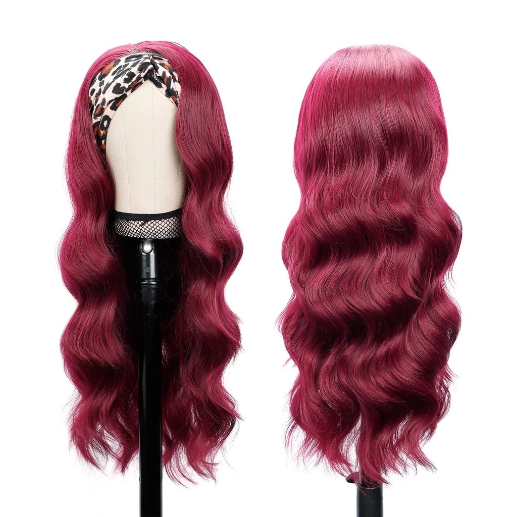 Xiaokeai 26inch, Burgundy Glueless Headband Wig Synthetic Burgundy Body Wave