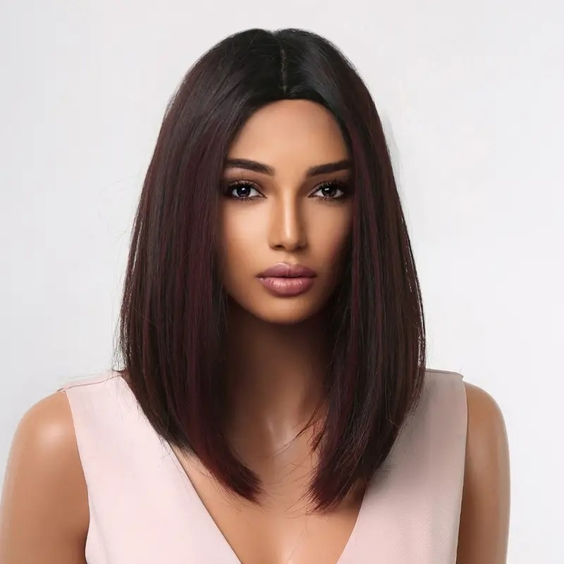 14 Inch Short Bob Straight Hair Wigs With Bangs Synthetic Fiber Hair Replacement Wigs For Women Girls