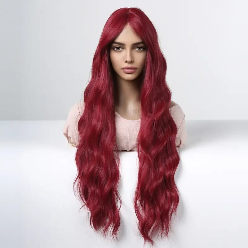 30 Inch Long Curly Wigs With Middle Bangs Synthetic Hair Replacement Wigs For Women Girls For Daily Party Cosplay