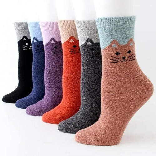 Cat Pattern Thickened Soft Socks,Winter Thermal Cotton Socks Mid Tube Socks, Adult Wool Sports Socks