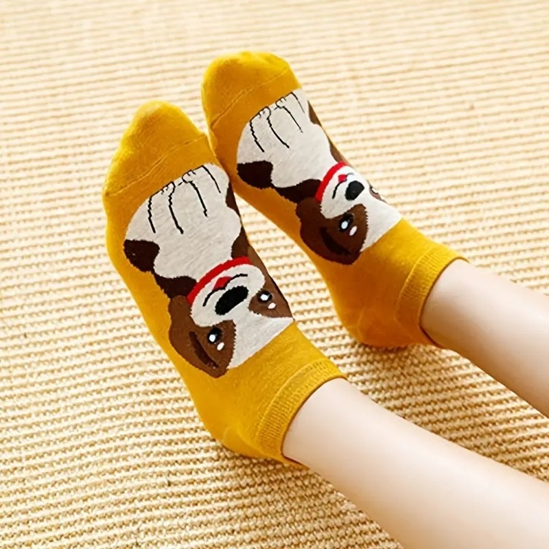 5 Pairs Women Sock Women's Ankle Sock Cute Cartoon Doggy Sock Women's Cotton Socks Boat Socks Short Socks Women Low Cut Socks Cotton