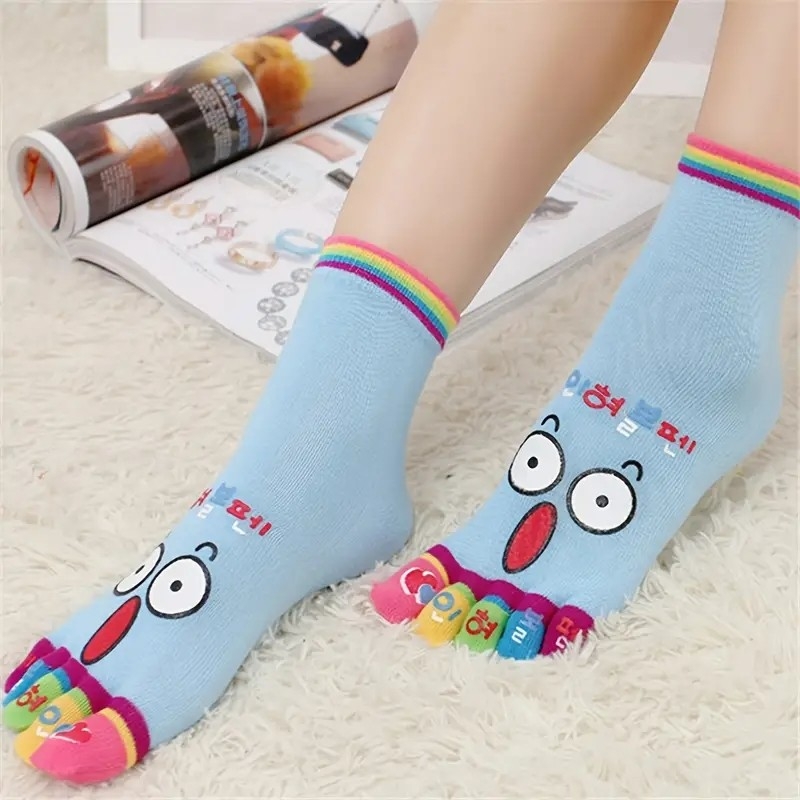 Expression Pattern Graphic Toe Socks, Cute Fall Winter Stockings, Women's Socks & Hosiery