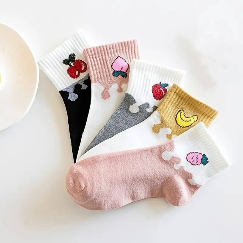 5pairs Women's Cute Casual Socks Novelty Funny Pattern Crew Socks