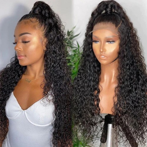 Water Wave Full Lace Wigs With 4C Kinky Edge Bleached Knots Human Hair Wig Prelucked Hairline