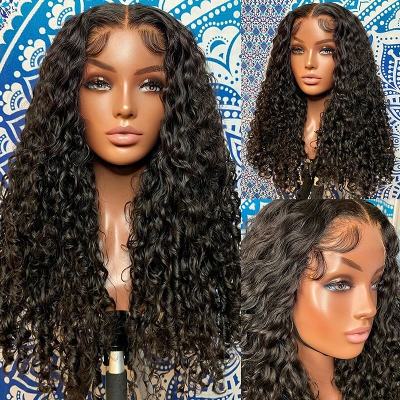 Water Wave Full Lace Wigs With 4C Kinky Edge Bleached Knots Human Hair Wig Prelucked Hairline