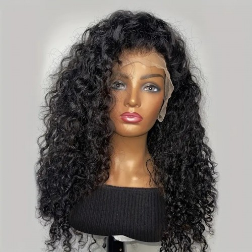 150% Human Hair Wig Cover Deep Curly Brazilian Transparent Lace Front Wigs Wet Wavy Human Hair 13x4 Ear To Ear Lace Frontal Wigs Deep Curly Wave Wig For Women With Baby Hair Natural Black