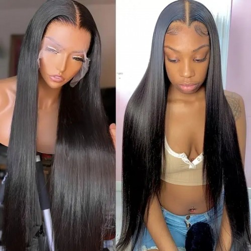 180% Brazilian Long Length Straight Human Hair Front Lace Wigs 13x4 Lace Front Wig For Women Real Hair Frontal Closure Wig Pre Plucked 6-42 Inches