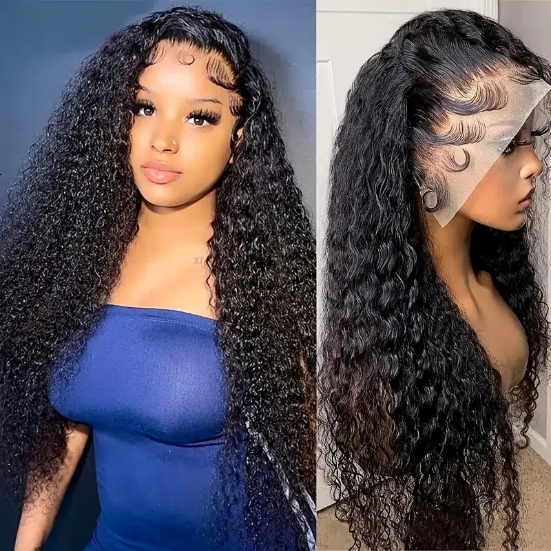 180% Deep Curly Lace Front Wigs Wet Wavy Human Hair 13x4 Lace Frontal Wigs Deep Curly Wavy Wig For Women With Baby Hair Pre Plucked 100% Unprocessed Brazilian Virgin Hair Natural Black