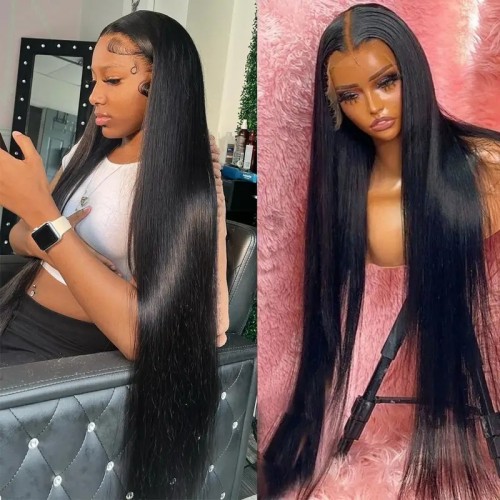 13X4 Front Lace Straight Human Hair Wigs For Women Pre Plucked Remy Brazilian Lace Frontal Wig 180% Density For Long Length 6-42Inch Human Hair Lace Wigs