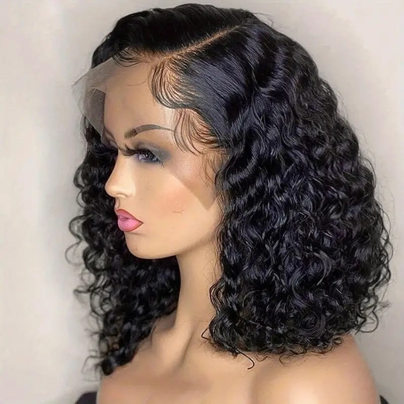 13x4 Lace Front Wigs Human Hair For Women Bob Deep Curly Wave Frontal Wigs Pre Plucked With Baby Hair