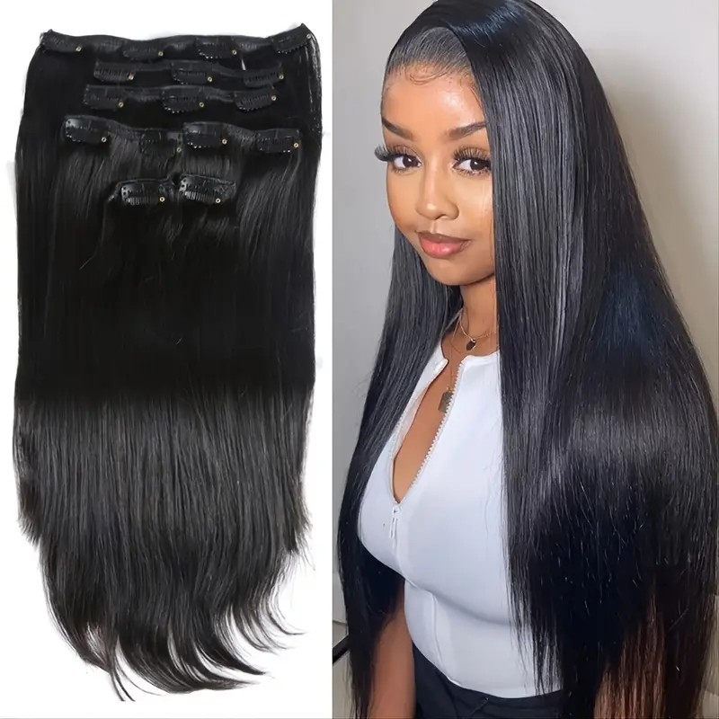 Straight Clip In Real Human Hair Natural Extensions Hair Extension Full Head Brazilian Clip On Hair Extension For Women