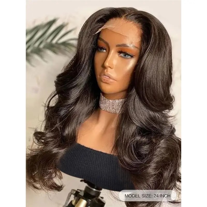 150% 4*4 Lace Front Body Wave Human Hair Wig For Women Brazilian Wavy Hair Wigs 150% Density Pre Plucked Hairline Natural Color