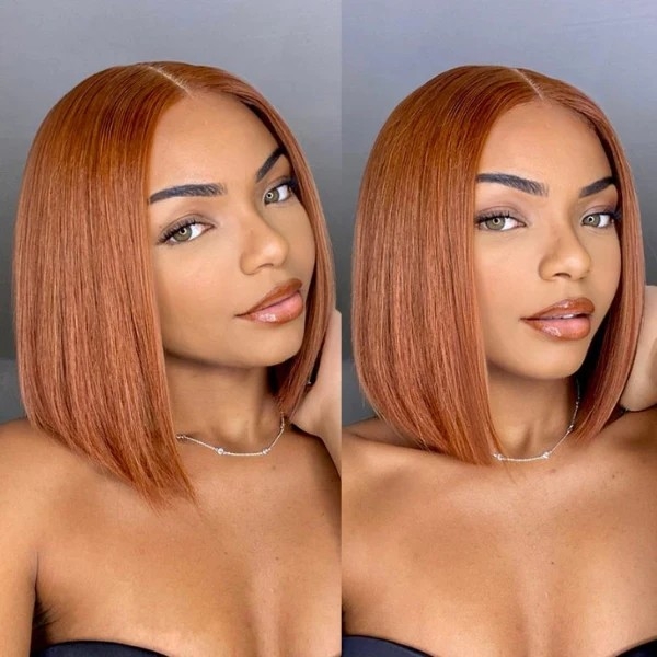 Beginner Friendly Sugar Maple 4x4 Closure Lace Glueless Mid Part Bob Wig 100% Human Hair