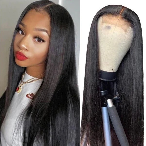 Effortless Straight 4x4 Closure Lace Glueless Mid Part Long Wig 100% Human Hair