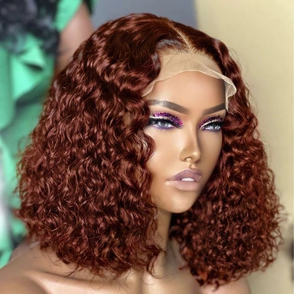 Reddish Brown Glueless Closure Lace Curly Wig | Pre-plucked