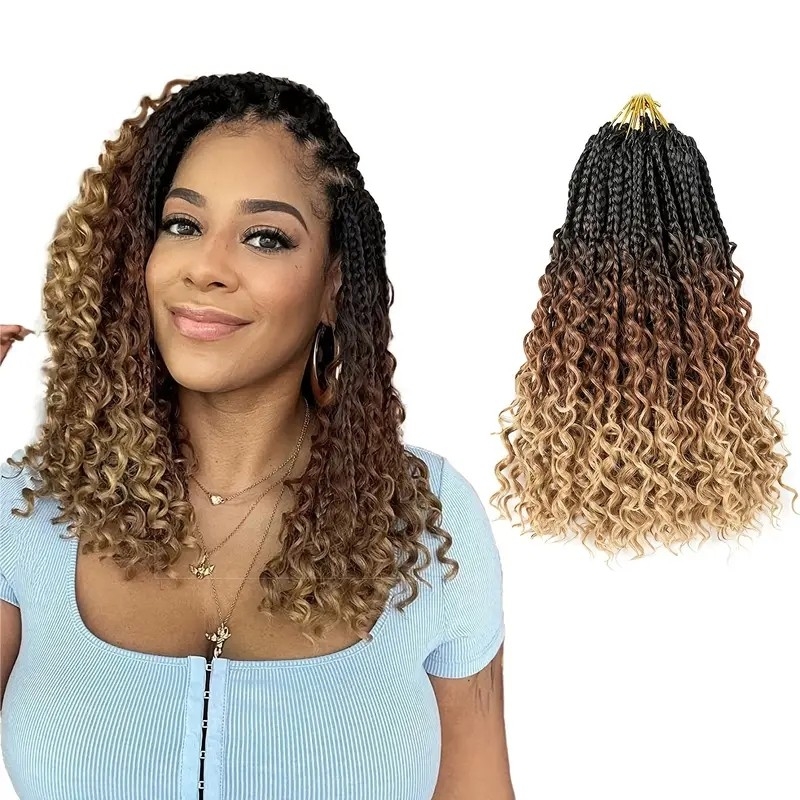 Box Braids Crochet Braids Curly Ends 3X Box Braid Ombre Synthetic Hair Extensions For Women Hair Wigs