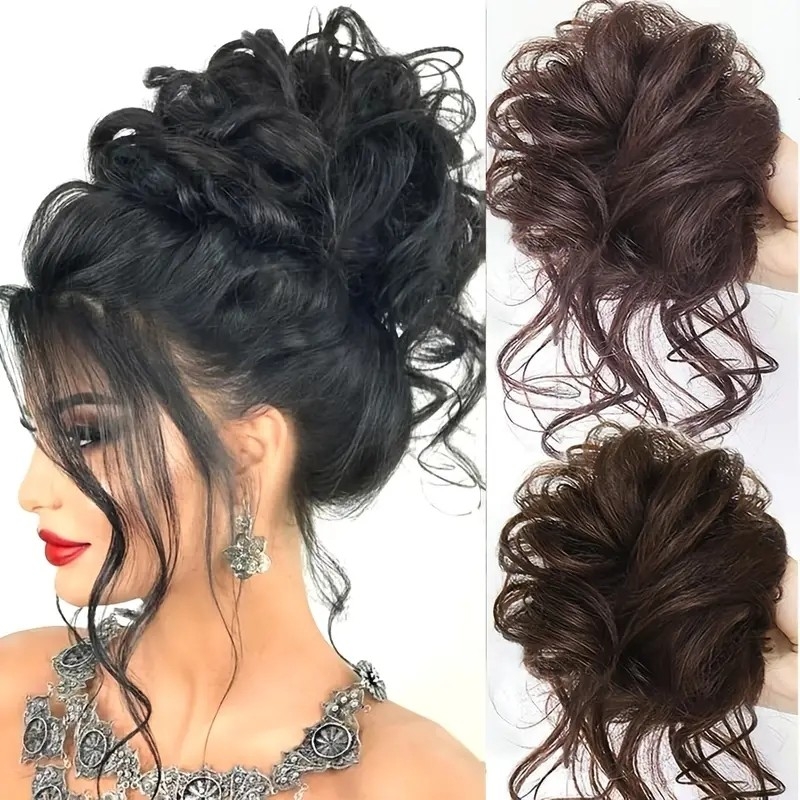 Synthetic Messy Curly Hair Bun Chignon Donut Scrunchie For Women Elastic Hair Band Hair Pieces Ponytail Hairpieces