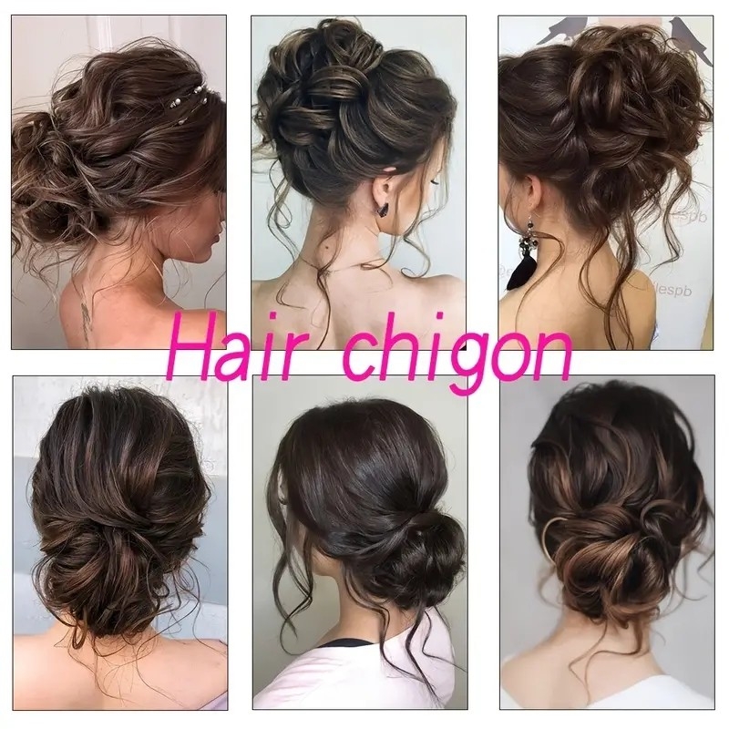 Women's Romantic Wedding Daily Curly Hair Bun Chignon Synthetic Elastic Natural Bun Clip Hair Tail Extension Wig Piece