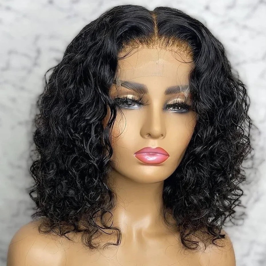 Vacation Vibes Water Wave 4x4 Closure Lace Glueless Mid Part Short Wig 100% Human Hair#nuiee