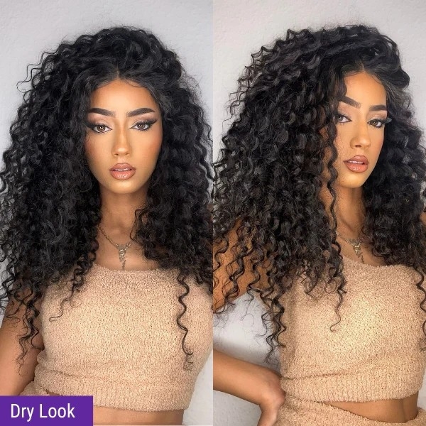 Breathable Deep Wave 4x4 Closure Lace Glueless Mid Part Long Wig 100% Human Hair#nuiee