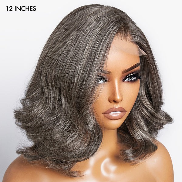 Salt & Pepper Loose Wave Beginner Friendly Glueless 4x4 Closure Lace Wig 100% Human Hair#nuiee