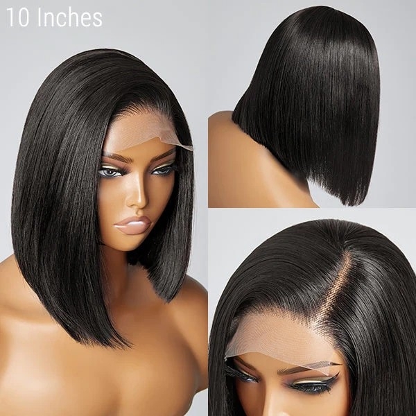 Glueless Asymmetric Side Part 4x4 Closure Bob Wig 100% Human Hair#nuiee