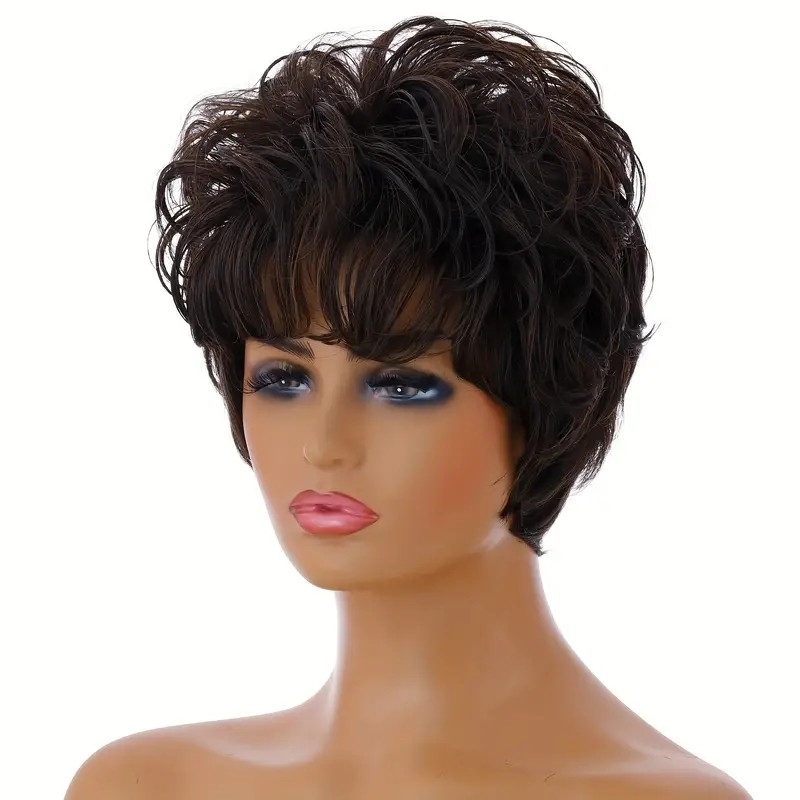 Short Afro Kinky Curly Wigs With Bangs For Women Fluffy Synthetic Heat Resistant Curly Hair Wigs