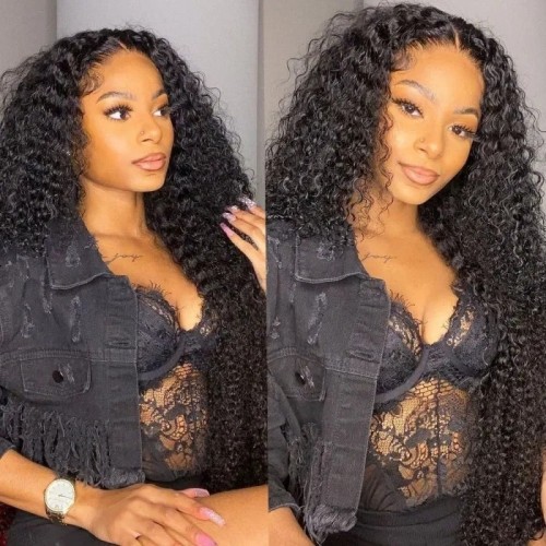 CurlyMe Kinky Curly U Part Wig Affordable 180% Density Full Human Hair Wigs Glueless No Lace