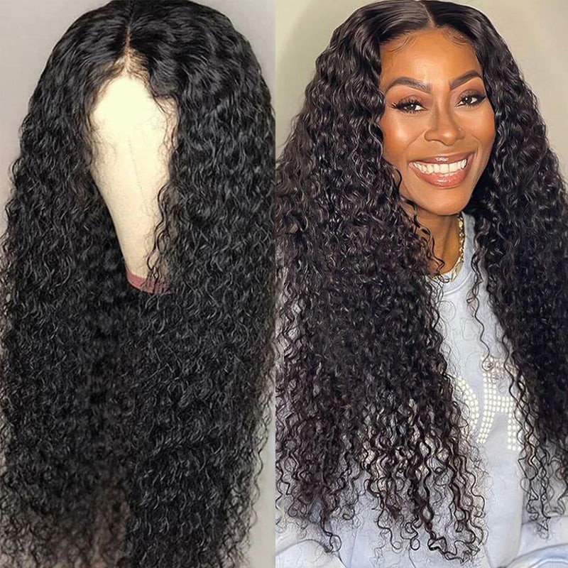 Protective V Part Glueless Long Wig 100% Human Hair (Kinky Straight / Body Wave / Jerry Curly)