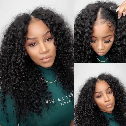 CurlyMe Kinky Curly V Part Wig Human Hair Glueless No Lace Wig Same As Thin Part