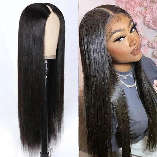 CurlyMe Straight Human Hair V Part Wig Glueless No Lace Same As Thin Part Wig