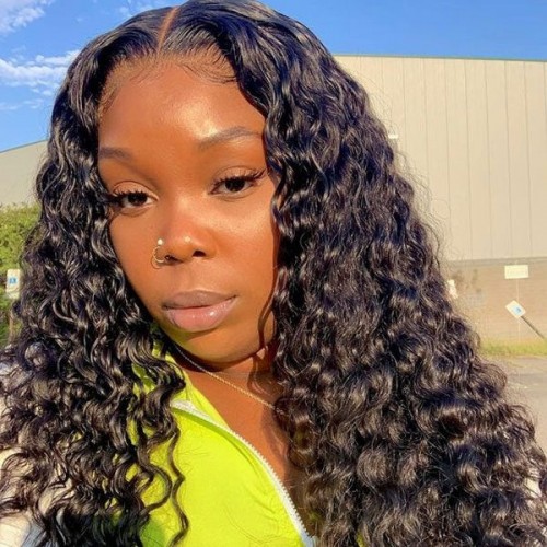 CurlyMe Deep Wave V Part Wig Human Hair Glueless No Lace Wig