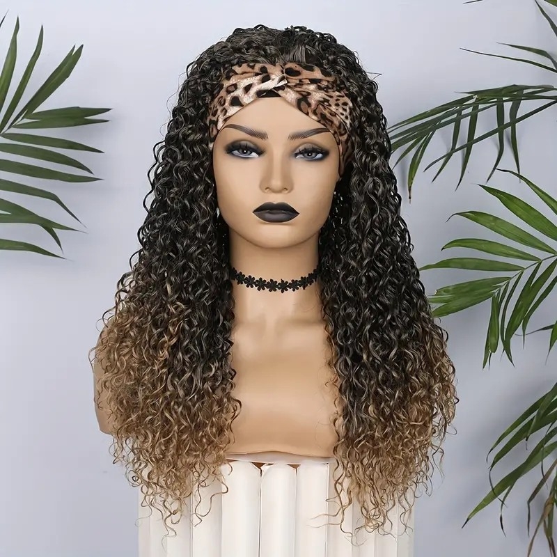 Synthetic Wig Ombre Blonde Curly Headband Wigs For Women Honey Blond Soft Hair Afro Curl Synthetic Wig Headband Wigs For Daily Use