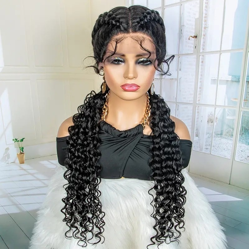 13*1 Lace Front Long Dutch Braided Synthetic Wigs With Baby Hair For Women Synthetic Heat Resistant Fiber Wigs