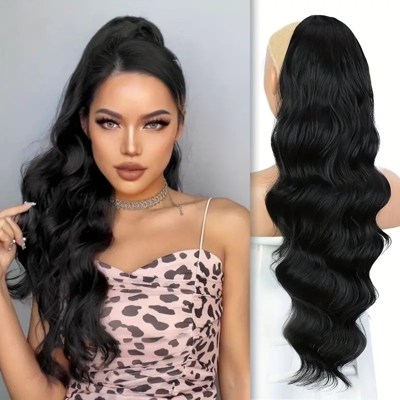 Synthetic Hair Wig Long Wavy Ponytail Extension For Women Drawstring Ponytail Synthetic Clip In Ponytail Extension For Daily Use