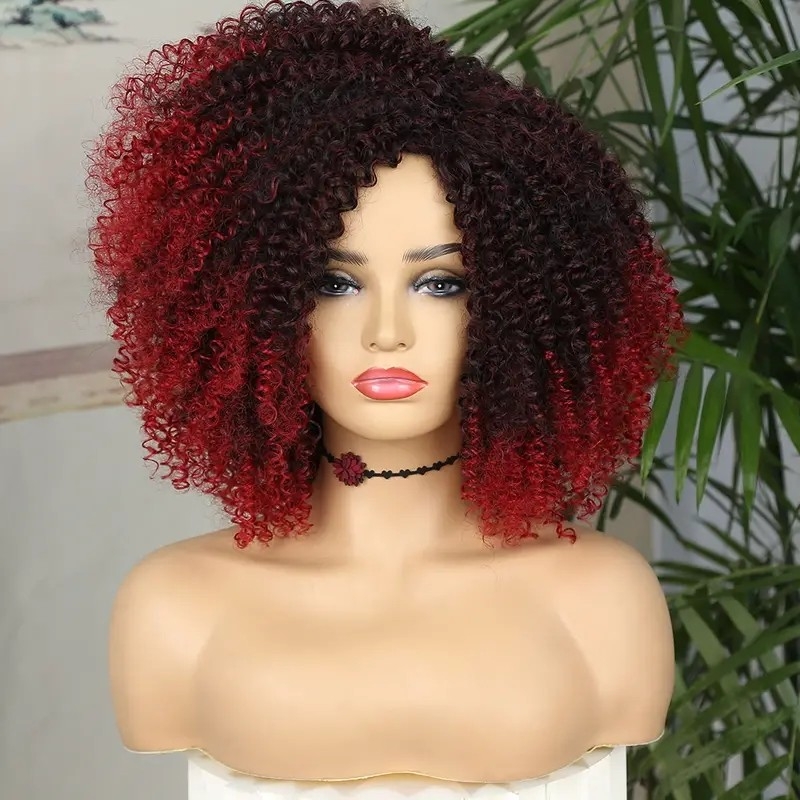 Afro Kinky Curly Wigs With Bangs Women's Synthetic Heat Resistant Hair Wig For Cosplay Party Daily Use