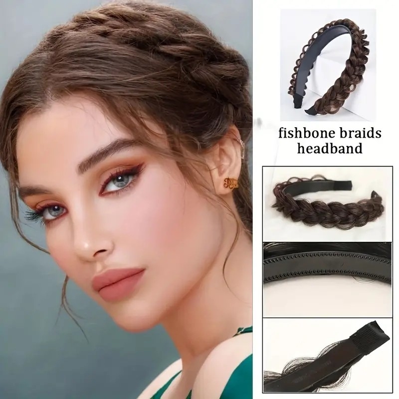 Fashion Synthetic Fishbone Braid Wigs Twist Braid Headband Hairpin Hair Accessories For Women Daily Wear Party-Wholesale and retail